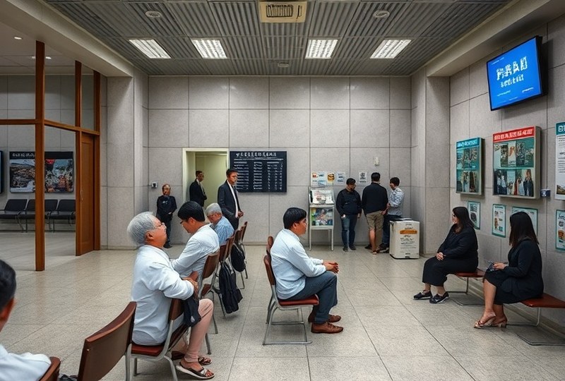 導入後 — 手続きの種類ごとに受付番号を分け、待合スペースが整理されています。